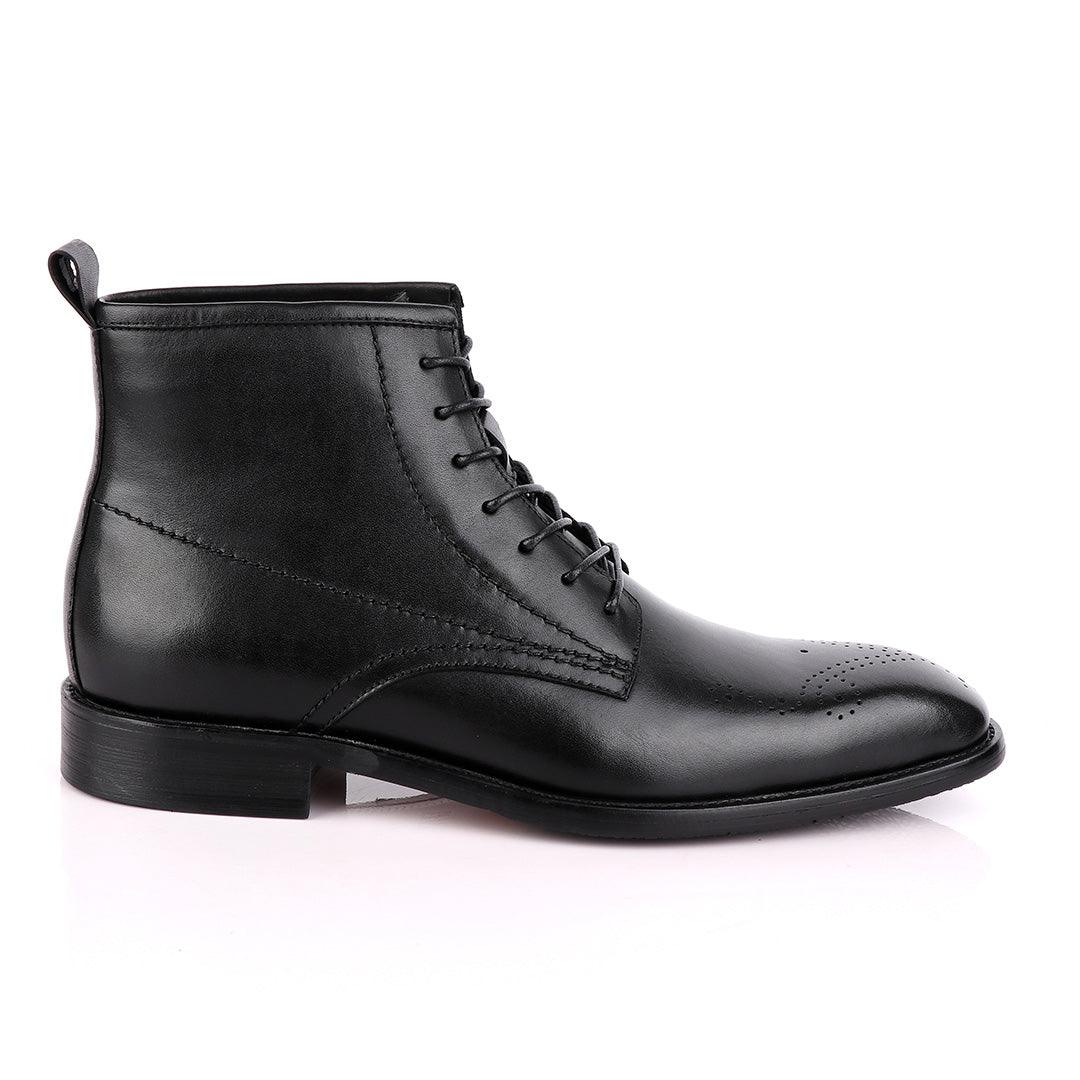 Zara High tops Brogues Lace-up Leather Chelsea Black Boot - Obeezi