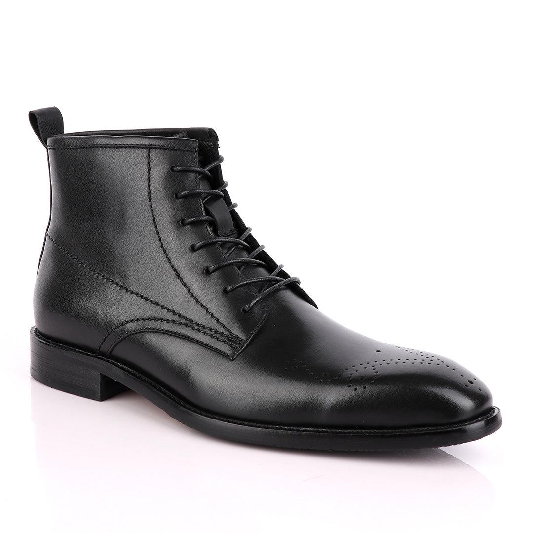 Zara High tops Brogues Lace-up Leather Chelsea Black Boot - Obeezi