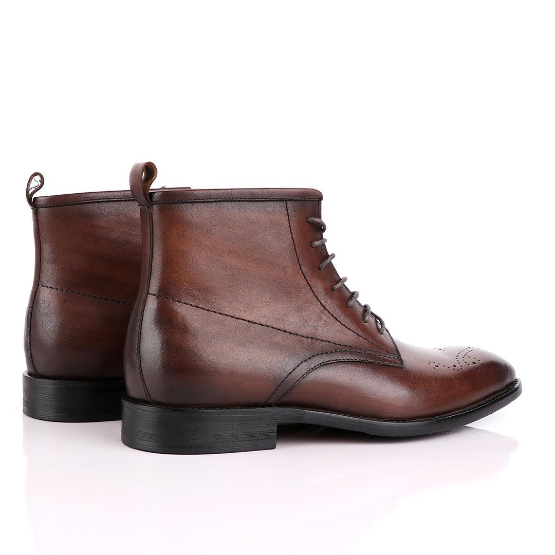 Zara High tops Brogues Lace-up Leather Chelsea Coffee Boot - Obeezi