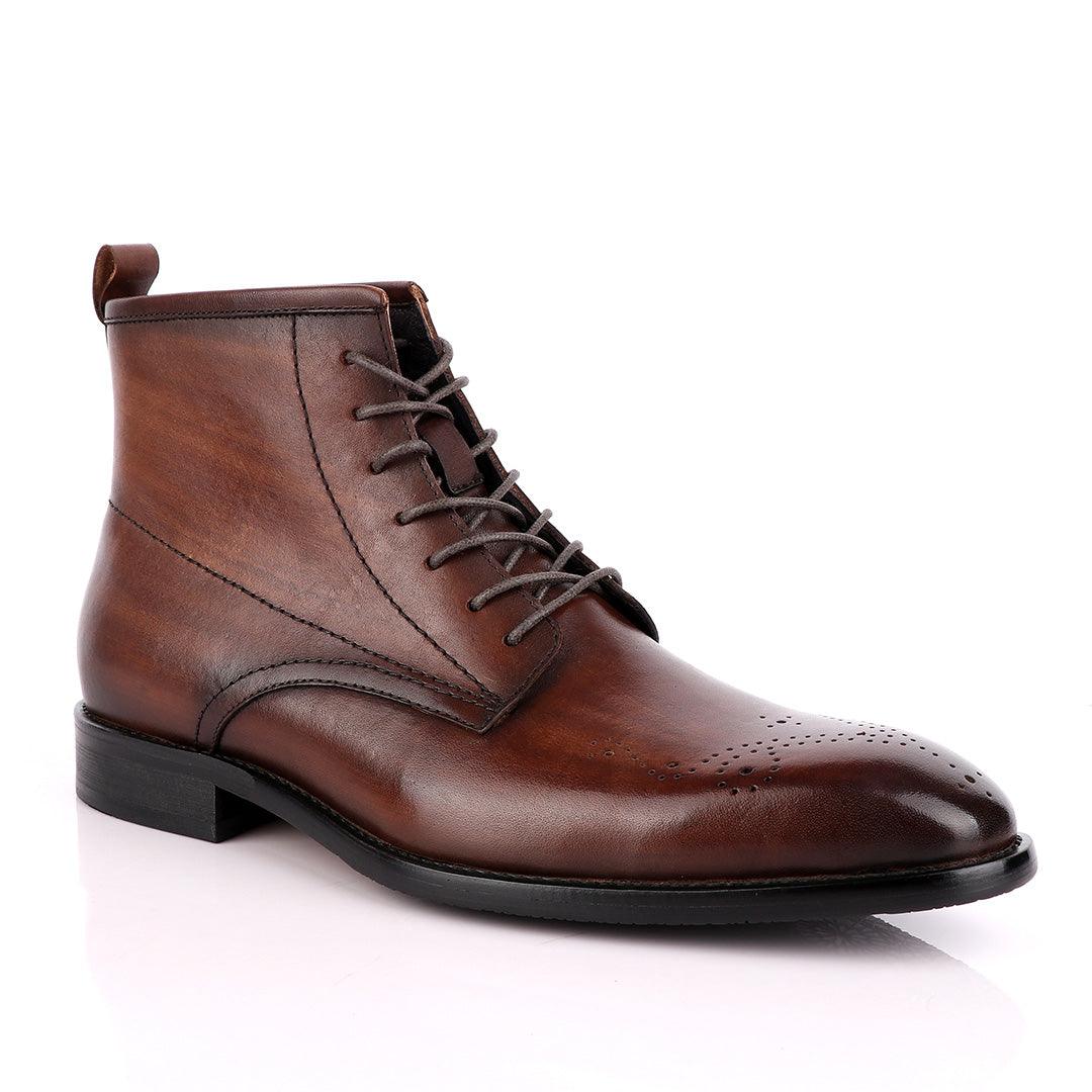 Zara High tops Brogues Lace-up Leather Chelsea Coffee Boot - Obeezi