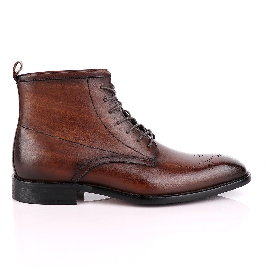 Zara High tops Brogues Lace-up Leather Chelsea Coffee Boot - Obeezi