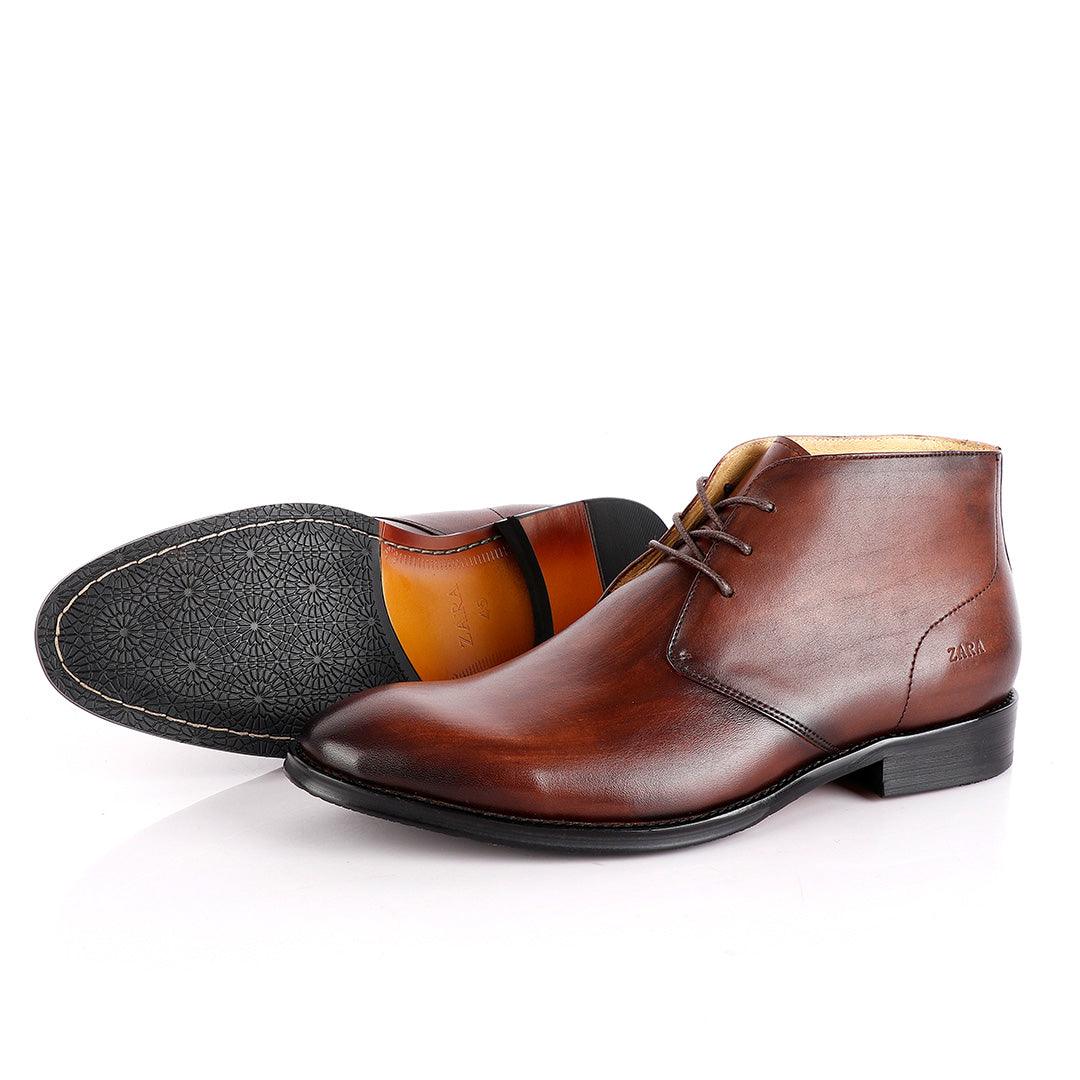 Zara High tops Derby Lace up Cofee Brown Leather Formal Boot - Obeezi