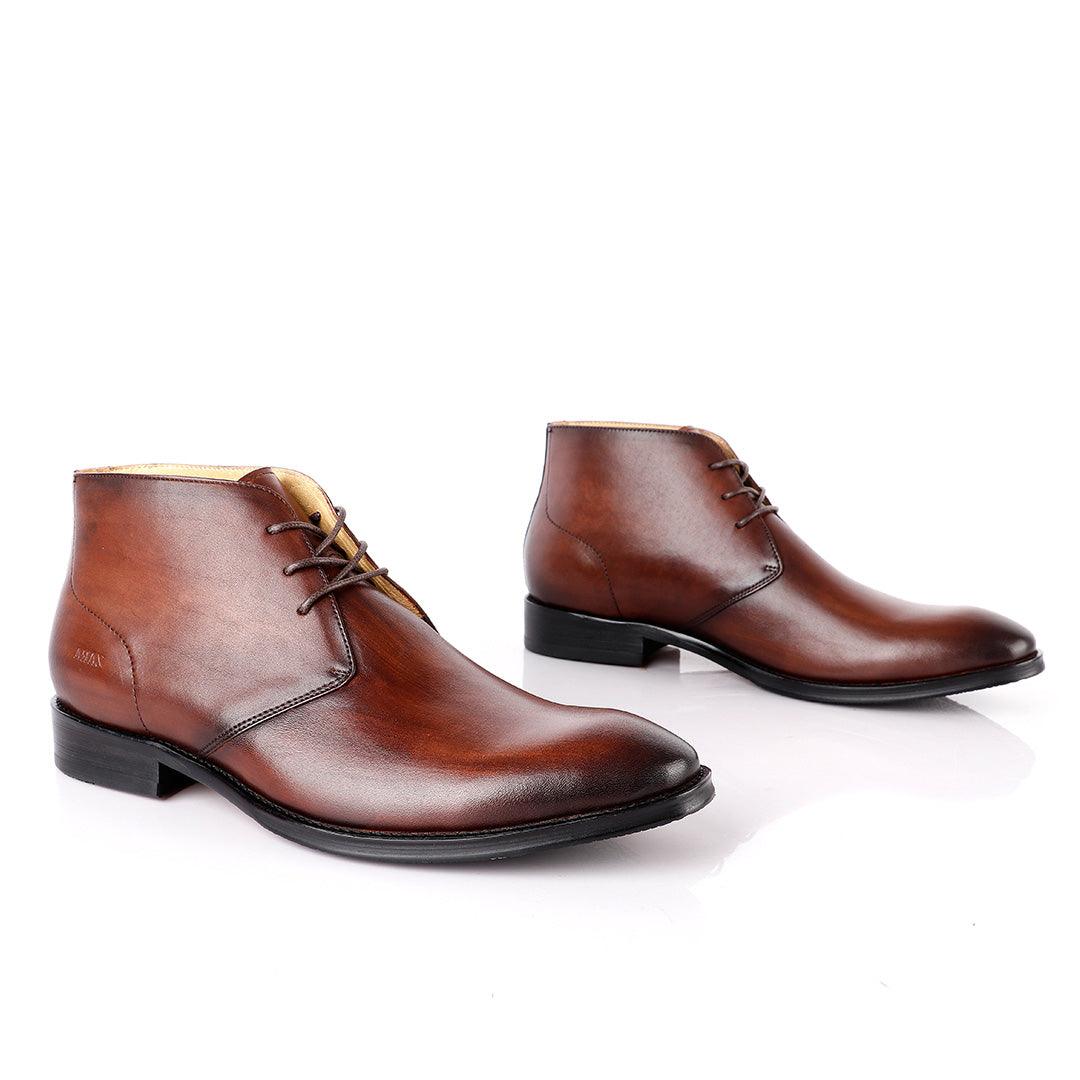 Zara High tops Derby Lace up Cofee Brown Leather Formal Boot - Obeezi